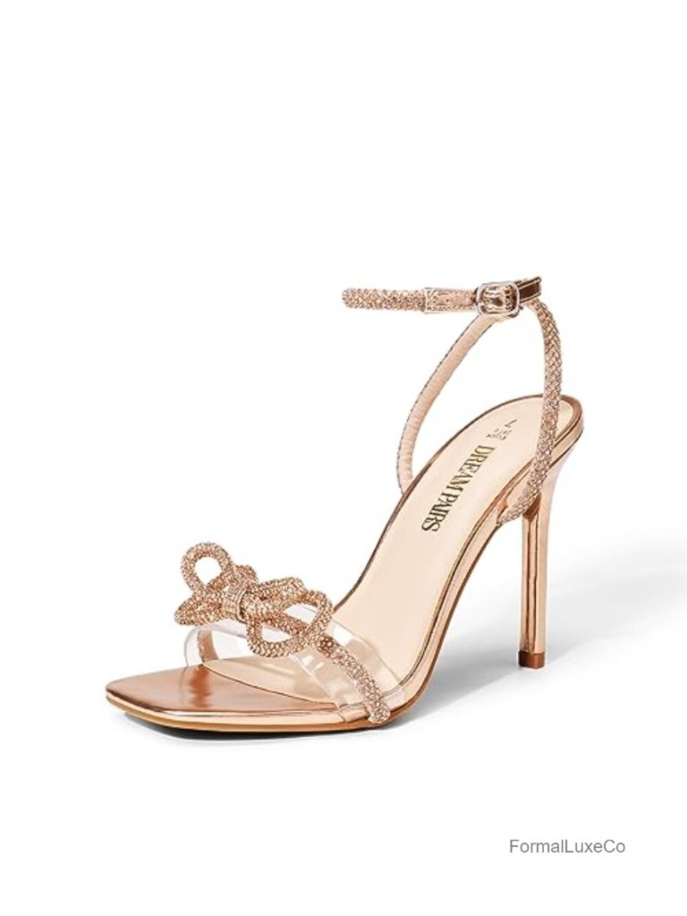Crystal Sandals Clear Slingback Heels Square Toe Rhinestone Stiletto Heel Party